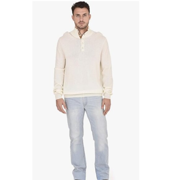 State Cashmere Men's Contrast Mockneck Pullover 100% Pure Cashmere Sweater XL - Picture 11 of 13